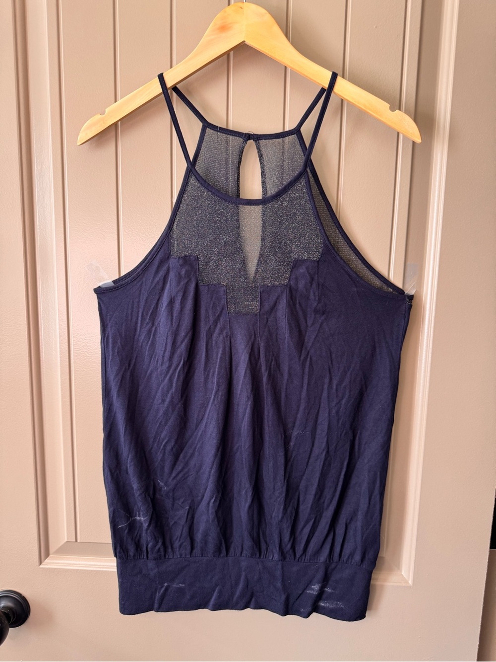 Anthropologie Deletta Navy Sheer Yoke Halter Tank